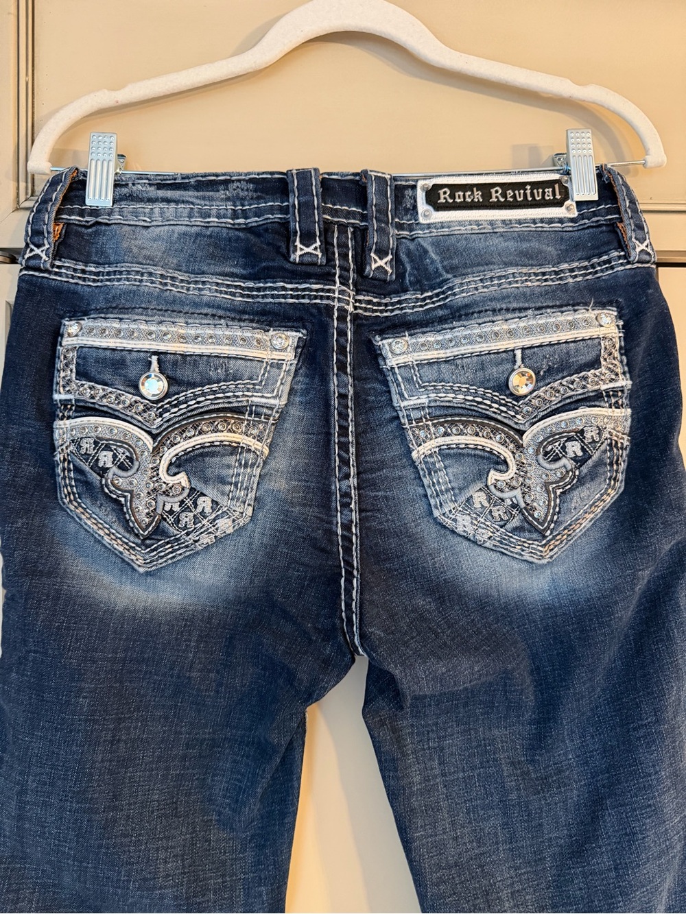 New Rock Revival Yandel Faded Indigo Denim Skinny Jeans Mid Rise Western Rodeo - Picture 7 of 16